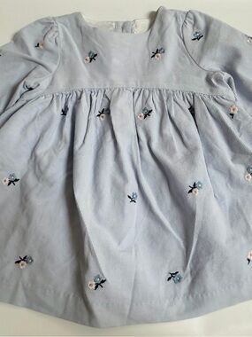 Janie and Jack Pale Embroidered Flower Corduroy Baby Dress